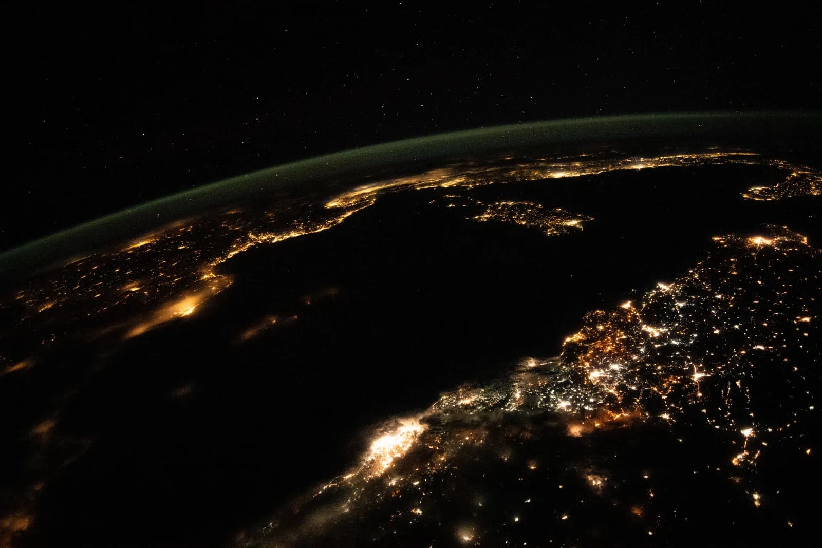 City lights at night seen from orbit.
